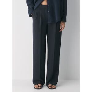 Aritzia Wilfred Effortless Pants Crepette Wide Leg Navy Blue Women's 12 Trousers